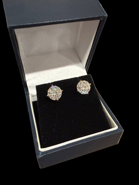 14K SOLID GOLD 8MM 4CT VVS1 EARRINGS